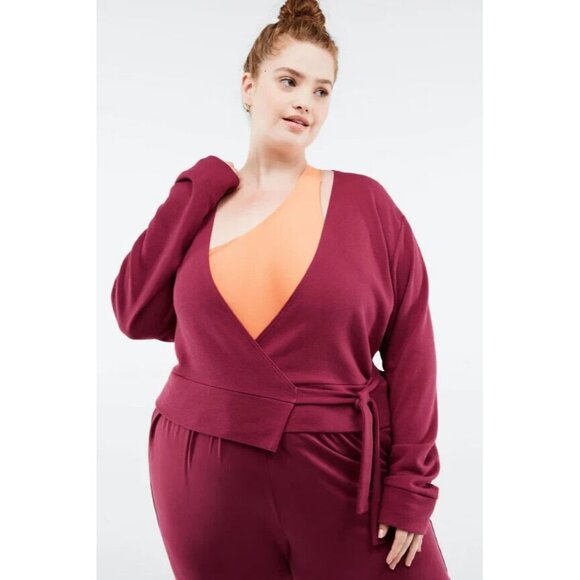 Fabletics Mandy Wrap Top Plus 3X Cherry Burst Side Tie After Yoga Jacket NWT NEW - Picture 1 of 15